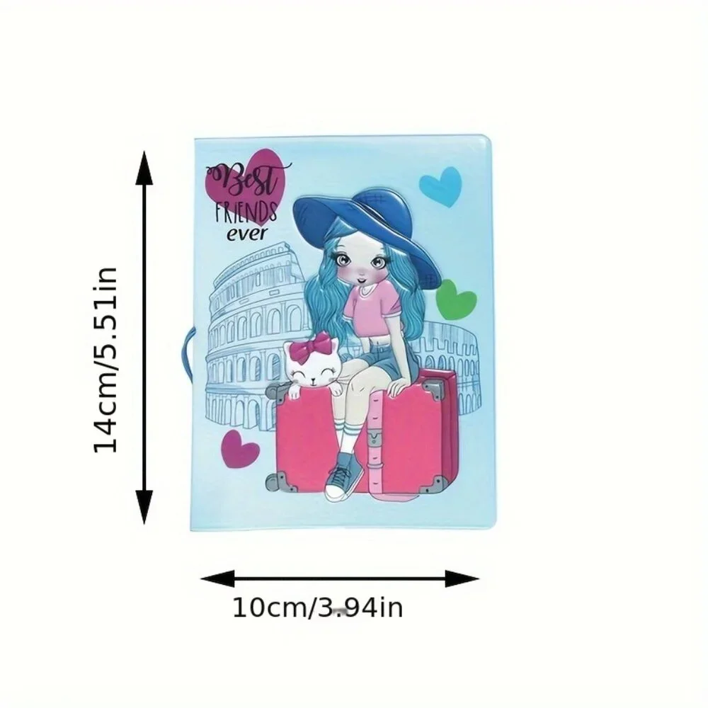Cute Girl Passport Protector, Best Friend Ever Thick Cartoon Passport Holder